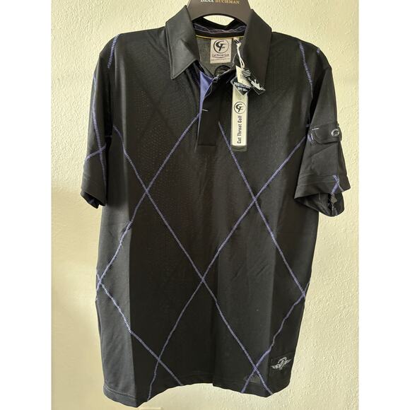 Cut Throat Golf Argyle Polo / Rugby Shirt Mens Size Small UPF 50+ Black New - Picture 1 of 4